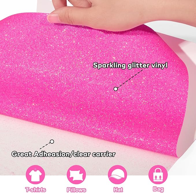 WRAPXPERT Pink Glitter HTV Hot Pink Heat Transfer Vinyl Roll