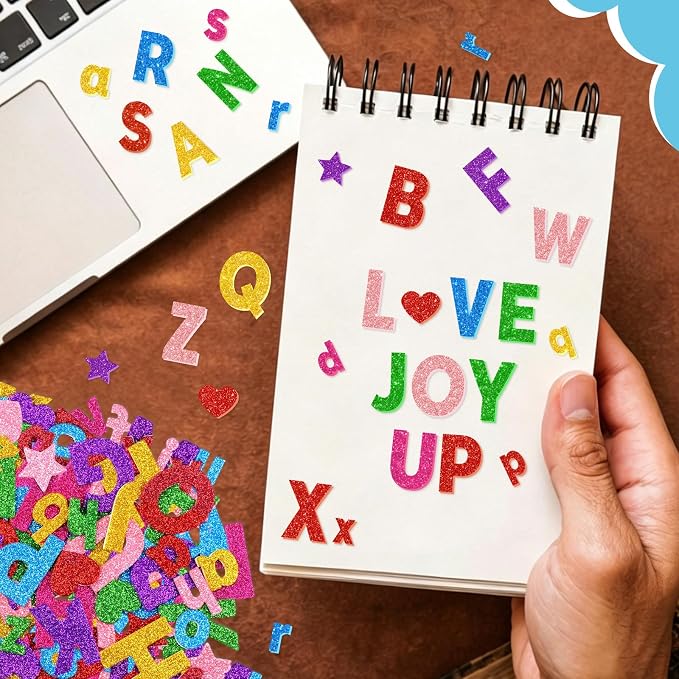 469 Pcs Glitter Foam Stickers, Letter Shapes Stickers, 7 Sheets Colorful 3D