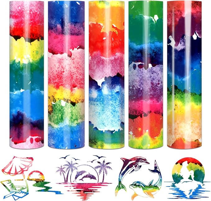 Tintnut Multicolor Watercolor Heat Transfer Vinyl, PU HTV sheets, easy cut &