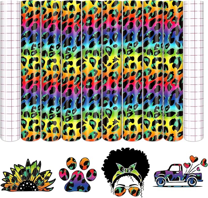 Tintnut Colorful Leopard Permanent Vinyl 8 Sheets 12x10in Adhesive Vinyl |