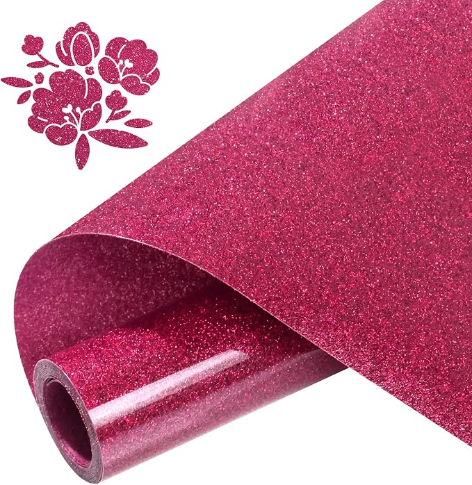 DUEUIOE Glitter Heat Transfer Vinyl Rolls 12" x 5FT Rose Red