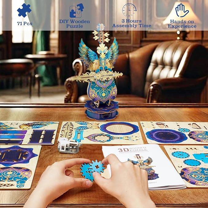 3D Wooden Puzzles for Adults, Mechanical Cello Music Box Kit