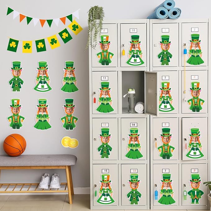 OBUSATT 60 Pcs St. Patrick's Day Leprechaun Hats Theme Cutouts Hat and Beard