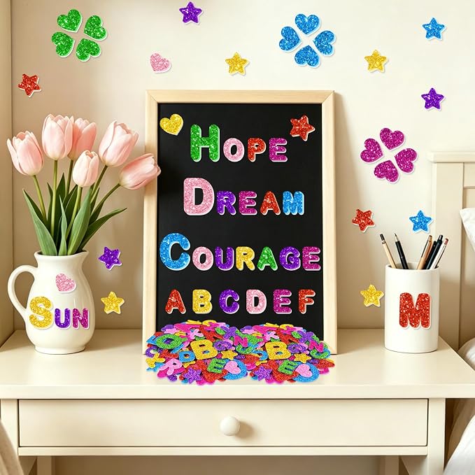 448PCS Glitter Foam Letter Stickers, Colorful Alphabet Stickers, Self-Adhesive