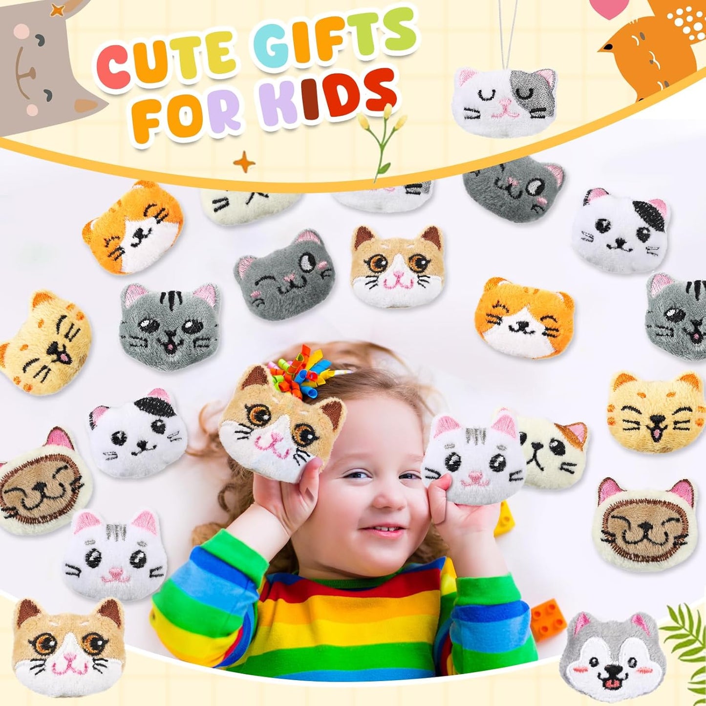 Libima 40 Pcs Mini Stuffed Animals Sea Animal Fruit Plush Keychain Set for Carnival Birthday Classroom Prizes Decoration for Clothes (Cat)