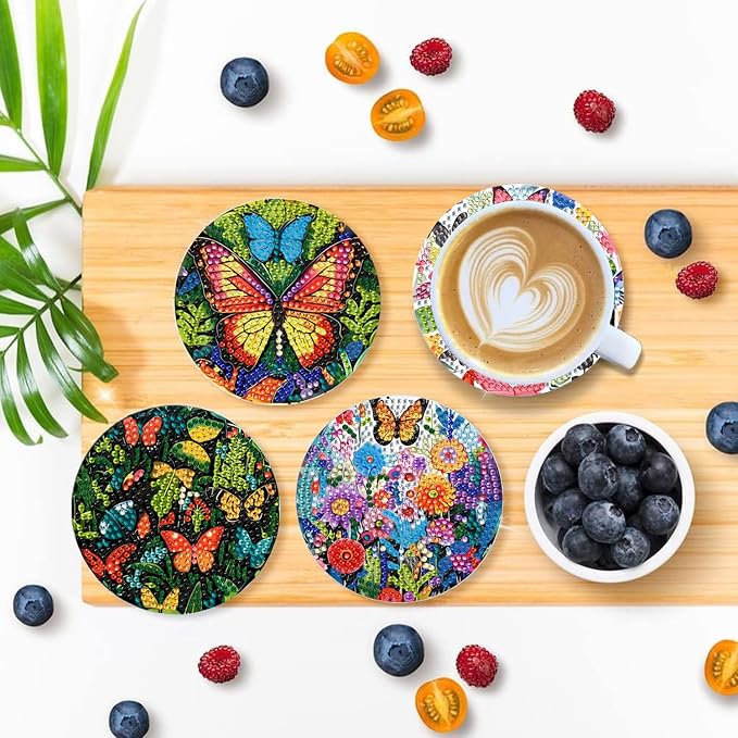 EWJRNSF 8 PCS Butterfly Diamond Art Coasters Kit Without Holder