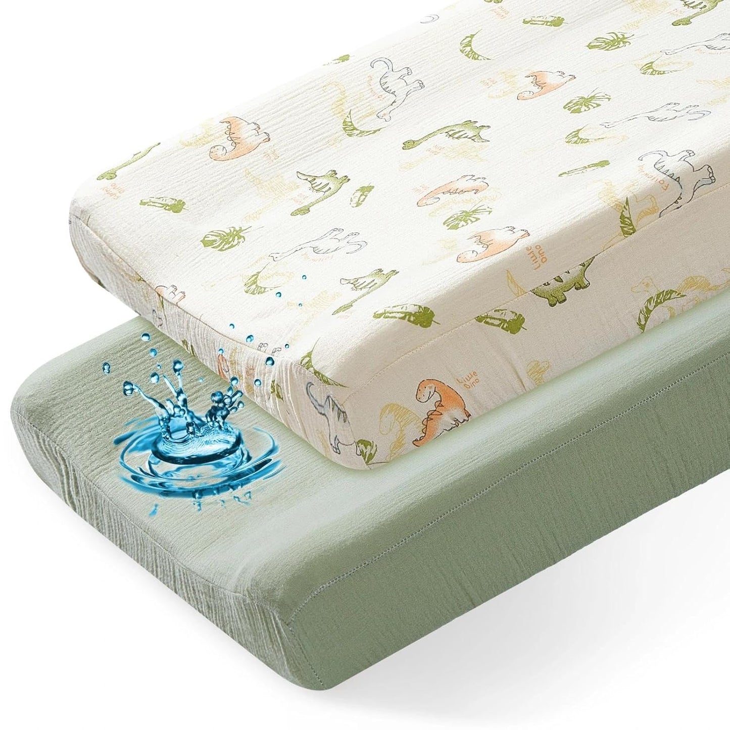 Basumee Muslin Changing Pad Cover Waterproof 2 Pack Baby Changing Table Covers for Boys and Girls Soft Breathable Nursery Diaper Change Table Cover Pad Fits 32"x16", Green