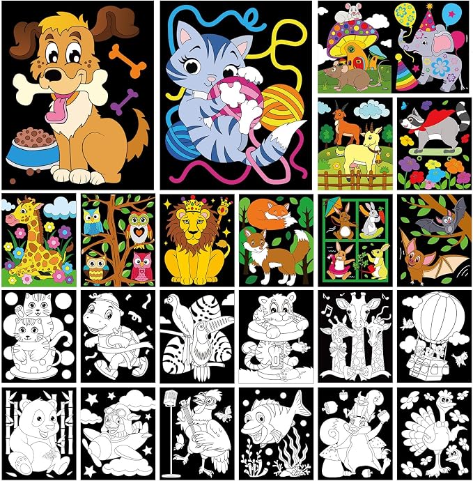 Zhanmai 48 Pcs Cute Animals Velvet Coloring Posters Felt Pages to Color Cute