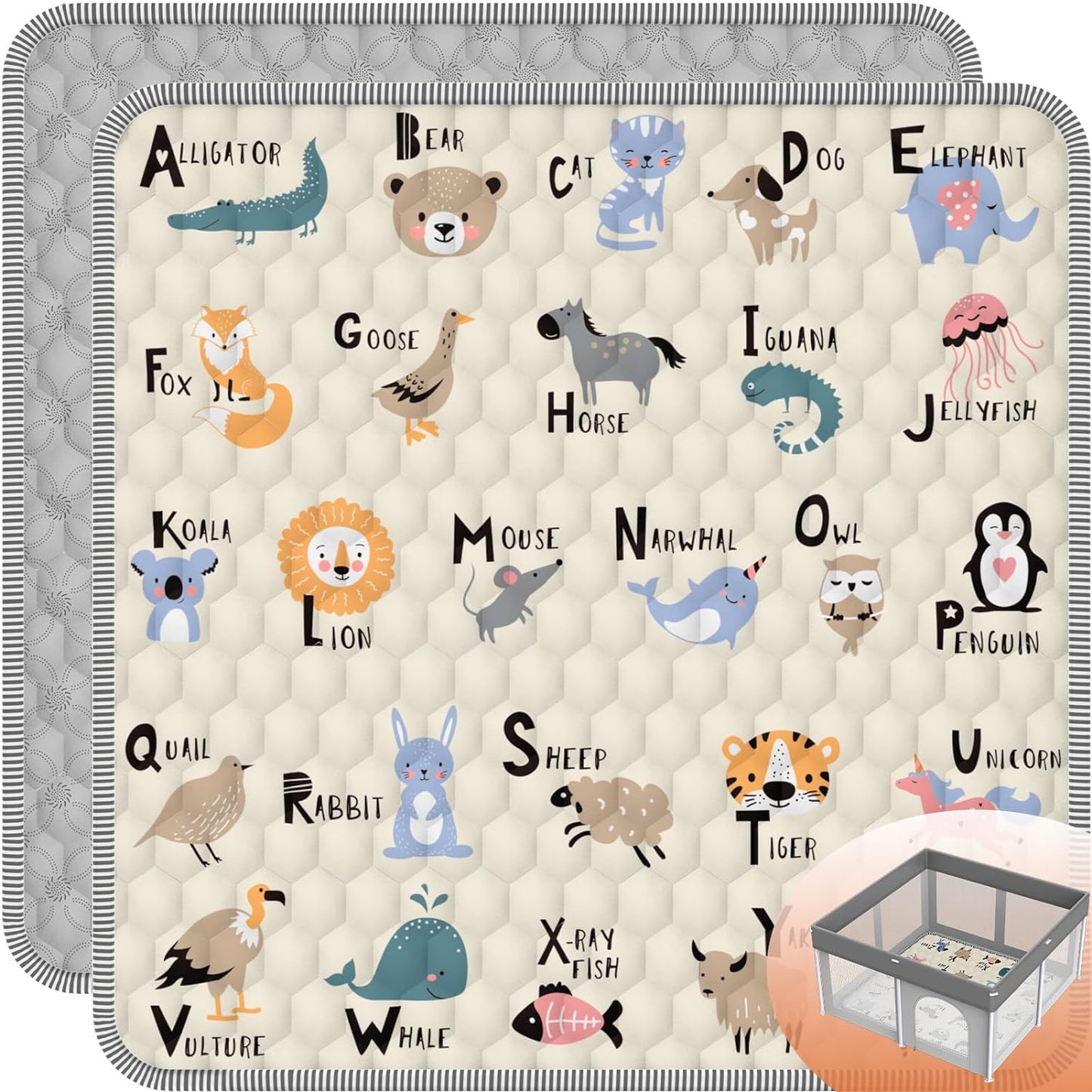 Baby Play Mat 50" X 50", Thickened Soft, Waterproof and Non-Slip Crawling Floor Pad, Machine Washable and Foldable for Floor Playpen