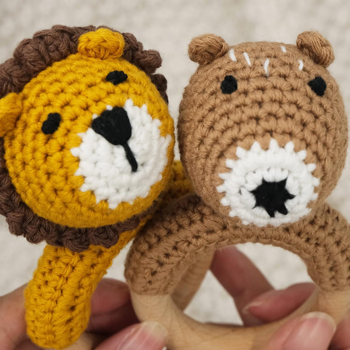 Joliecraft Woodland Friends Baby Rattle Shaker Toy with Wooden Teething Ring for Infants 3 6 9 12 Months Brown Bear