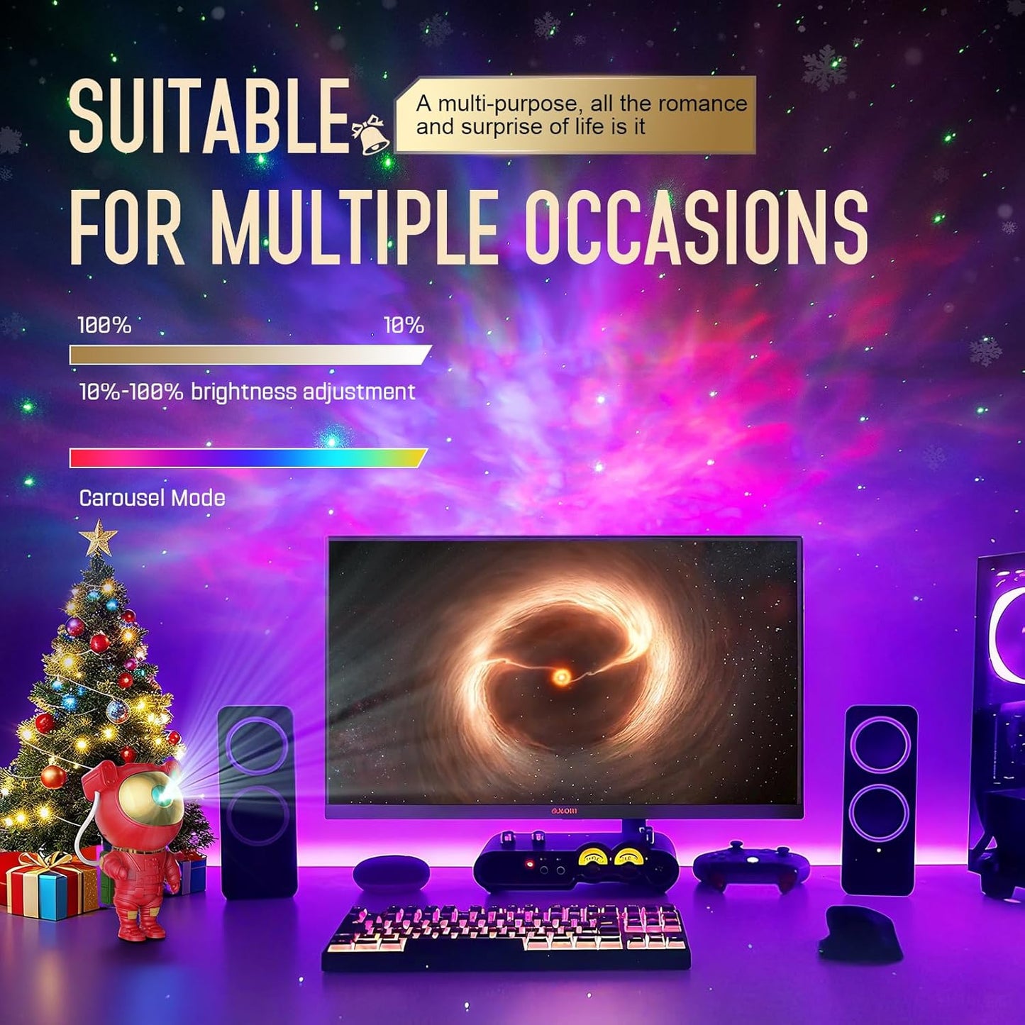 Mooyran Christmas Light Projector Indoor - Red Astronaut Galaxy Projector, Festive Holiday Decor, Romantic Lights for Bedroom, Unique with Remote & Timer
