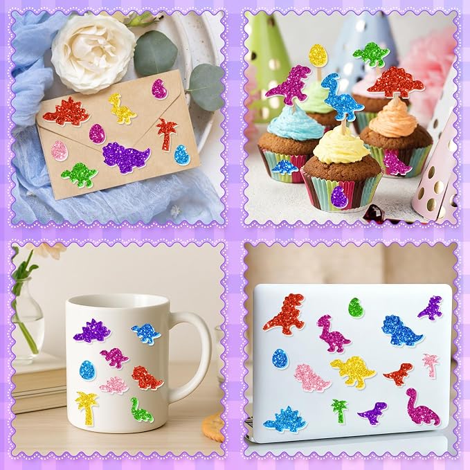 664PCS Glitter Foam Stickers, Colorful Dinosaur Stickers, Self-Adhesive Foam