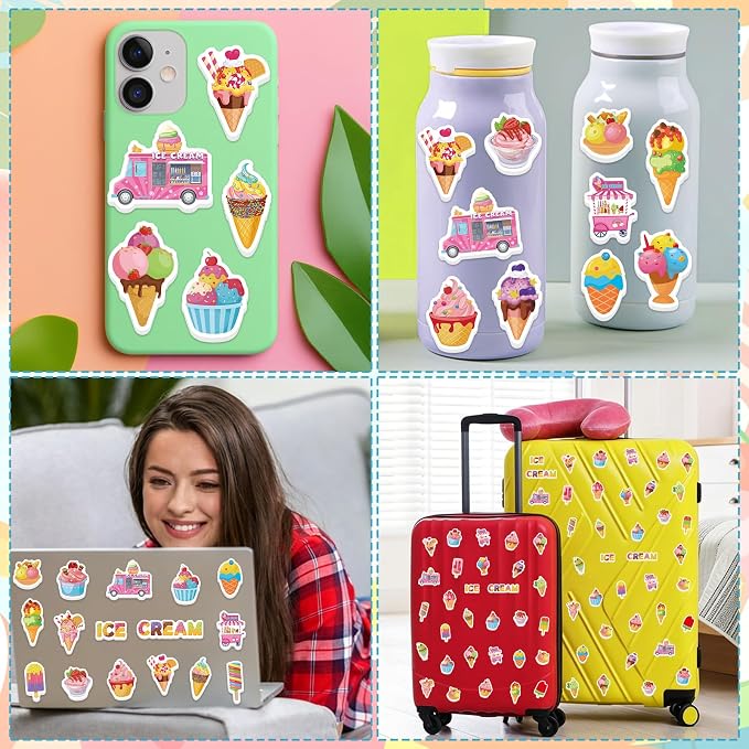 300Pcs Summer Ice Cream Foam Stickers, Colorful Self-Adhesive Ice Cream