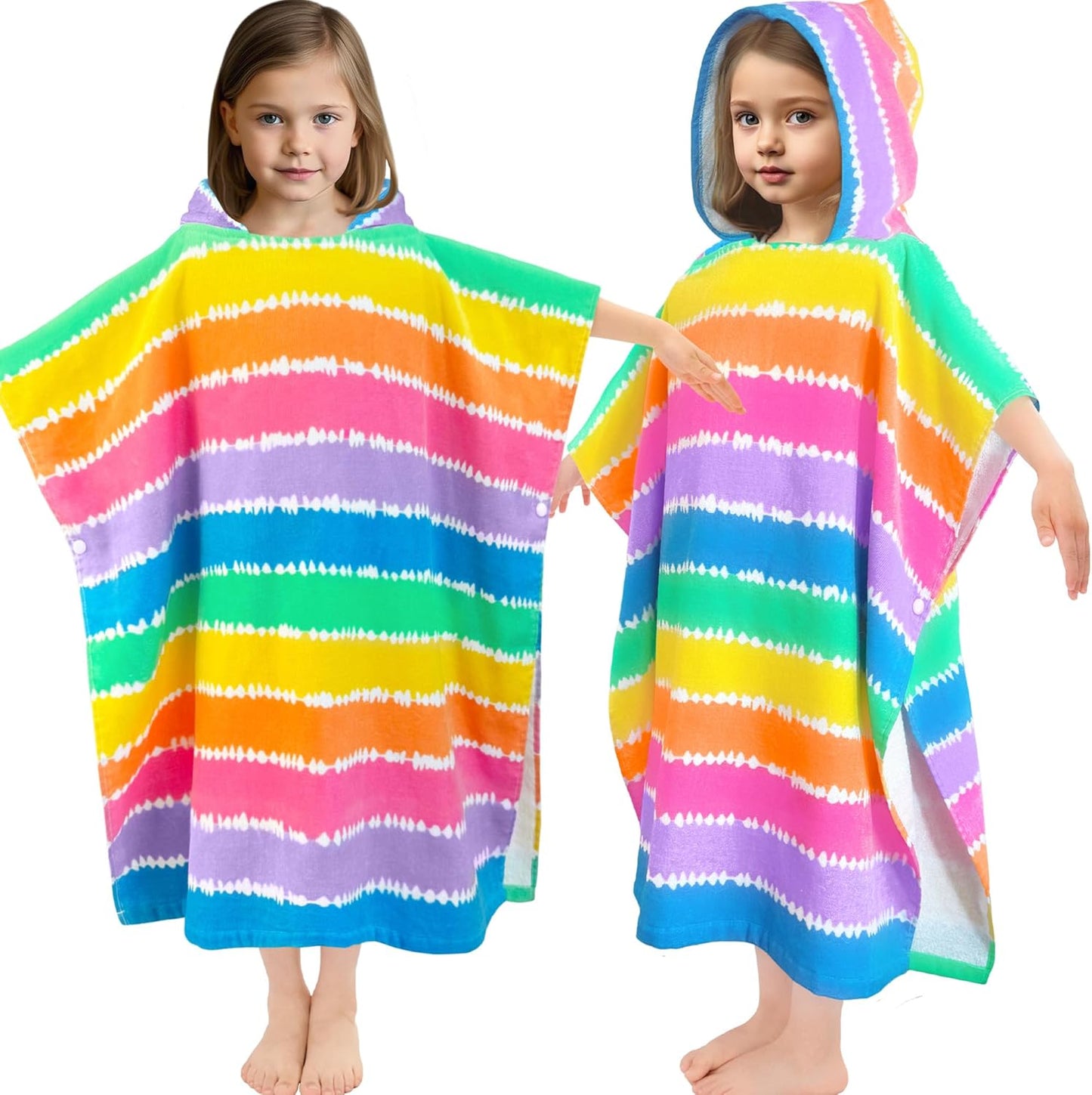 VOOVA & MOVAS Kids Bath Towel with Hood (3-10Years), Quick Dry Absorbent Lightweight Towel Wrap for Pool | Swim | Bath, Color Stripe
