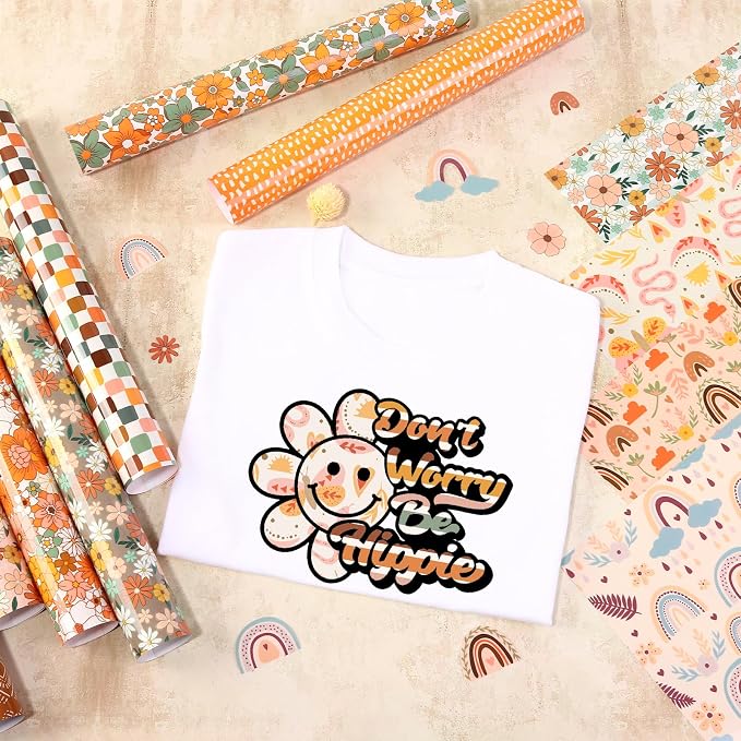 HTVSTD Boho Flower HTV Heat Transfer Vinyl 12pcs 12×10in Iron on Vinyl | Flower