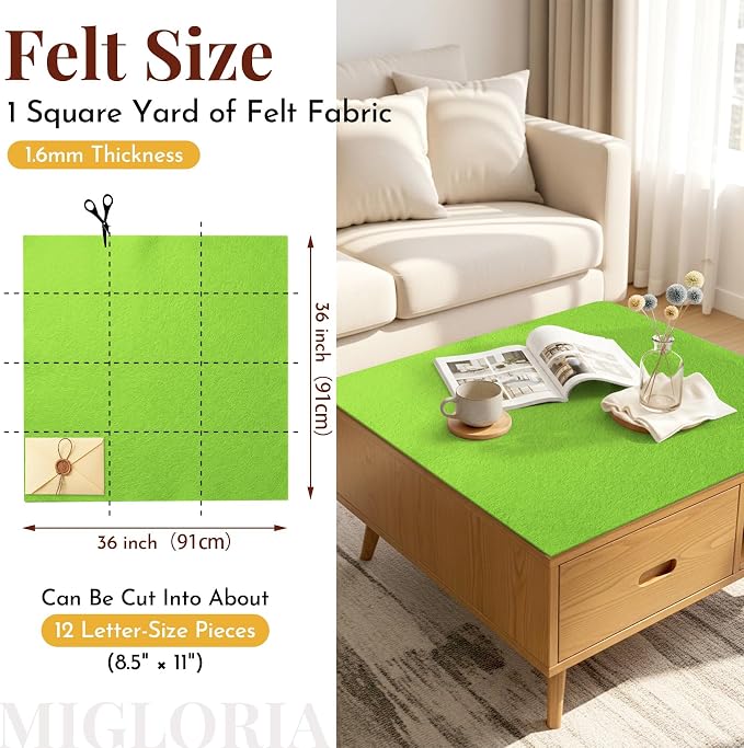 Large Felt Fabric Sheet 36 x 36 Inch, 1.6mm Thick | Soft nonwoven felt