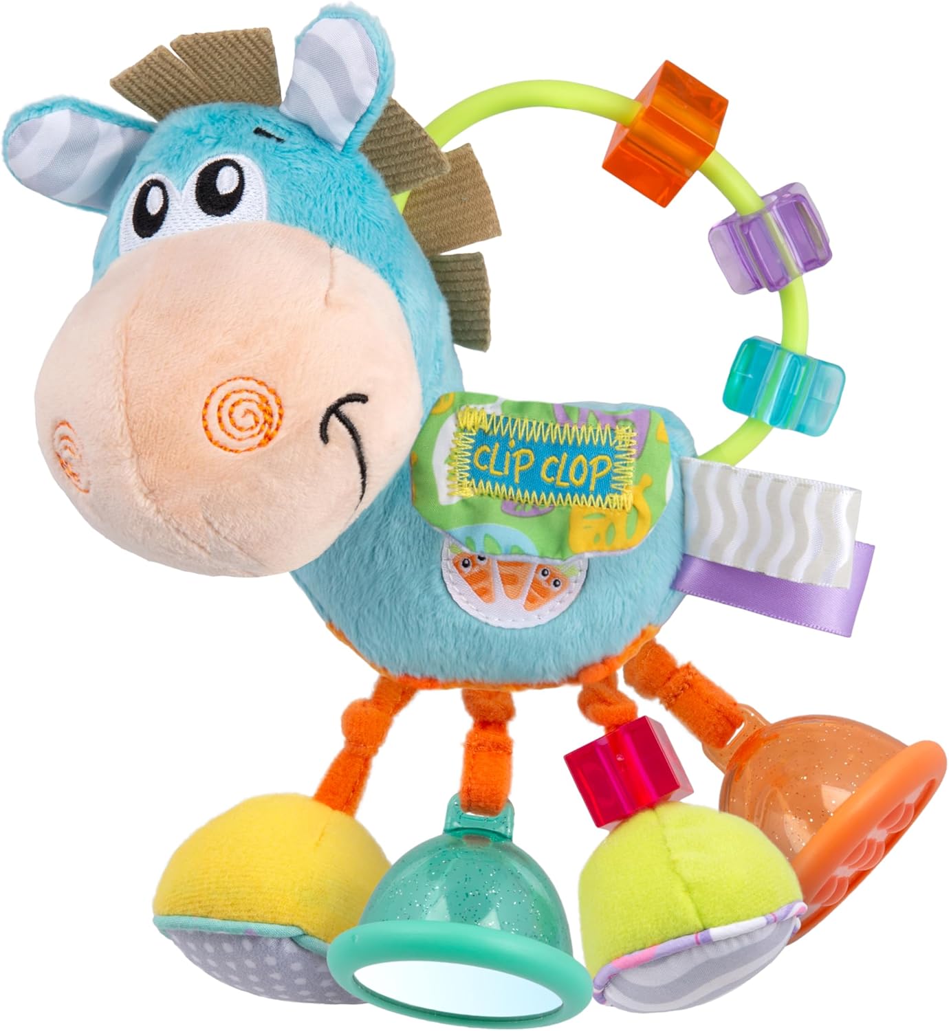 Playgro Soft Baby Toys 3-6-12 Months Developmental, 3+ Months Rattles Teething Toys for Babies, Newborn & Infant Sensory Non-Toxic Plush Baby Rattle Clip Clop Activity Gift (Blue Clip Clop)