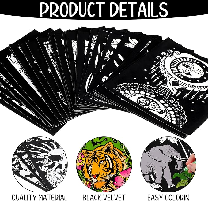 Zhanmai 48 Pcs Fuzzy Velvet Coloring Posters Artistic Edition Animal Fuzzy
