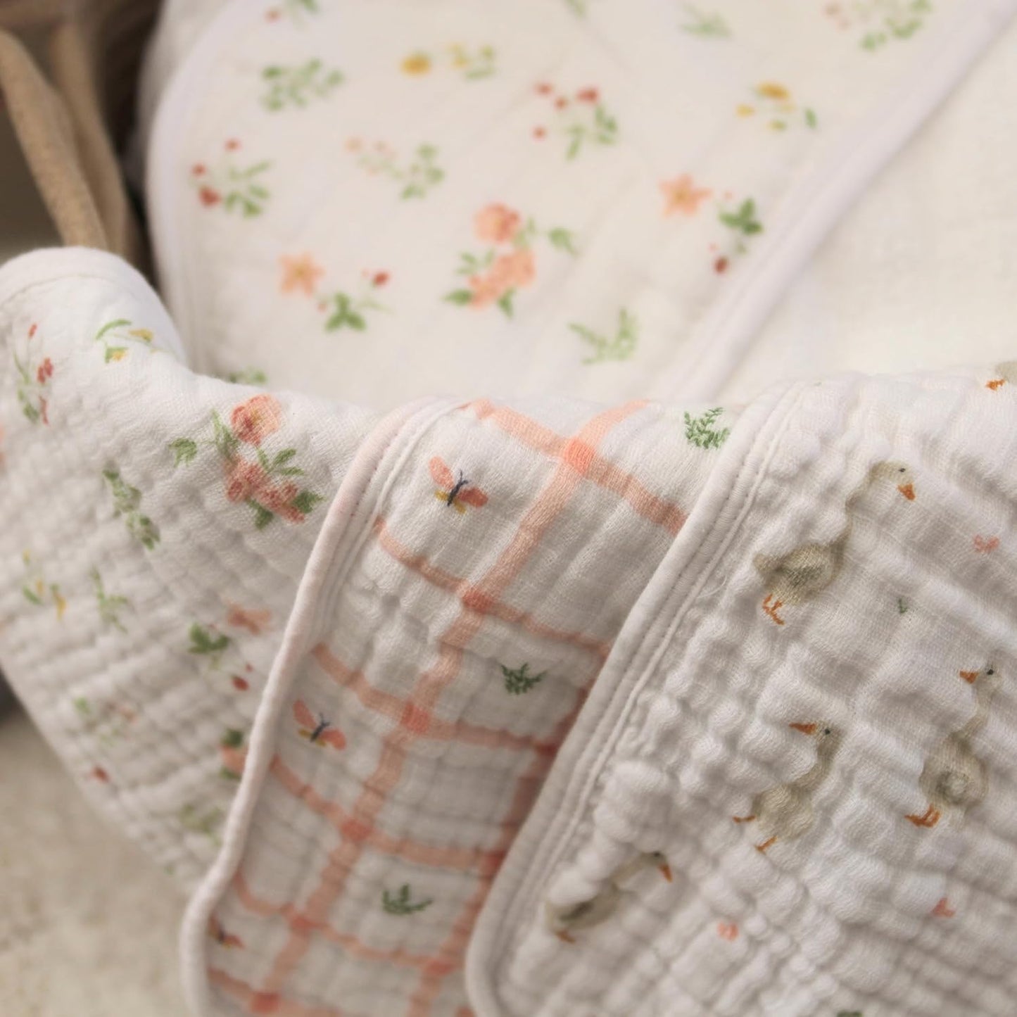 aden + anais Essentials Washcloth 3-Pack, Super Soft 100% Cotton Muslin, Gentle on Skin, 3 Absorbent 11x11 Layers, Softer with Every Use, Perfect for Babies, Infants, Toddlers, Country Floral