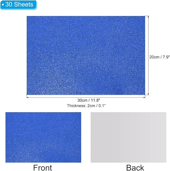 PATIKIL 30Sheets Dark Blue EVA Glitter Foam Sheet 11.8 x 7.9 Inch 2mm Thick