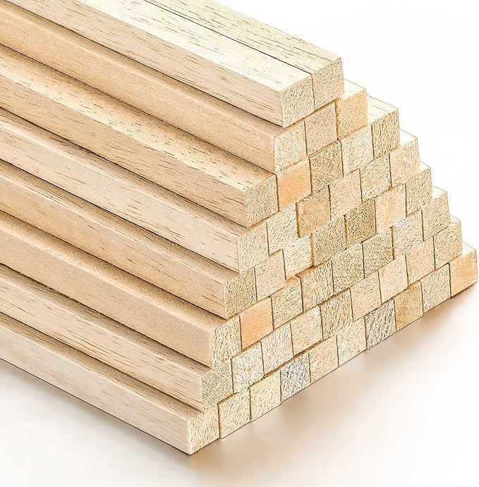 Yulejo 50 Pieces Balsa Wood Sticks, 1/2 x 1/2 x 12 Inch Square Wooden Dowels