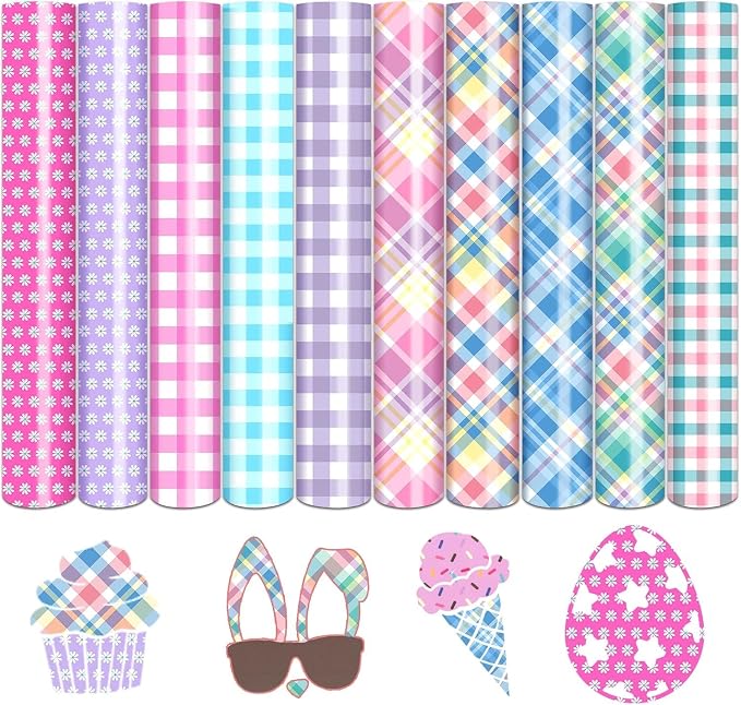 Tintnut Plaid Heat Transfer Vinyl, 10 Sheets 12"x10" Iron on Vinyl | Colorful
