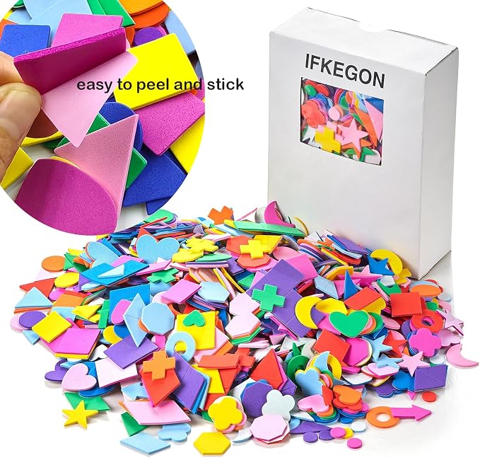 1050PCS Assorted Foam Shapes Stickers, Bulk Collage Materials |