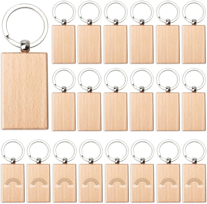 20 Pieces Blank Wooden Key Chain | Rectangle Wood Blanks