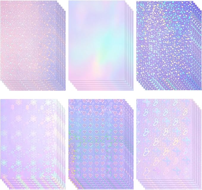 Nezyo 60 Sheet Holographic Laminate Sheet Clear Glitter A4 Size Vinyl Sticker