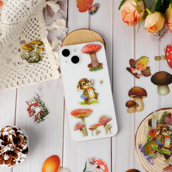 Imeepa 60Pcs Mushroom Stickers Transparent Scrapbooking Stickers | Waterproof