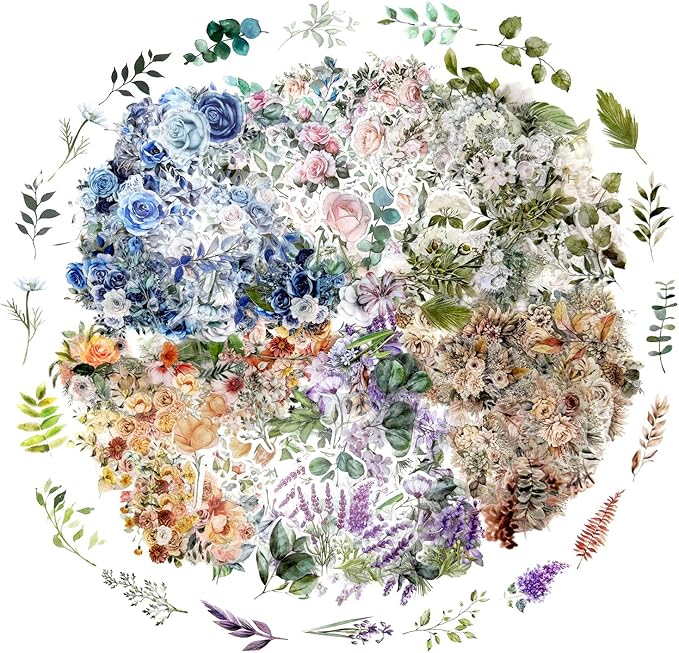 600 Pcs Natural Botanical Flower Stickers, Wildflower Stickers