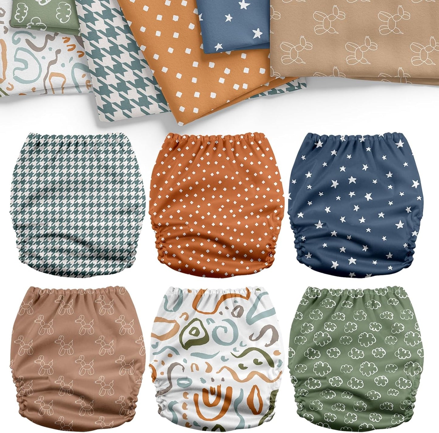 Mama Koala 3.0 Cloth Diapers for Babies with AWJ Lining, 6 Pack with 6 5-Layer Natural Cloth Diaper Inserts - Reusable and Washable Pocket Diapers(A-Full of Hope)