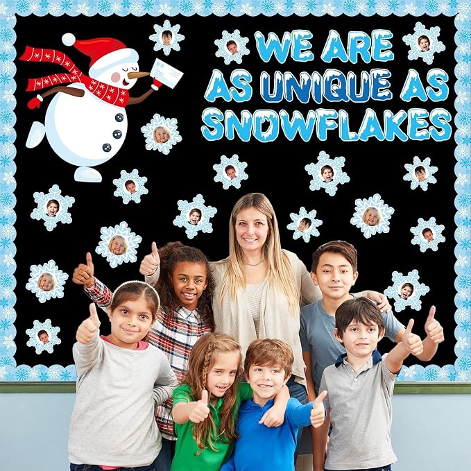 Winter Bulletin Board Decorations Snowflake Snowman Cutouts DIY Photo Craft We