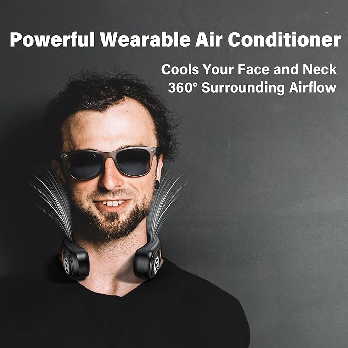 COMLIFE Neck Air Conditioner, 3-Speed Portable Neck Fan with Ice Cooler, 5000mAh Rechargeable Battery Operated Personal Air Conditioner, Hands-Free Bladeless Neck Fan for Sports Travel Outdoor Indoor