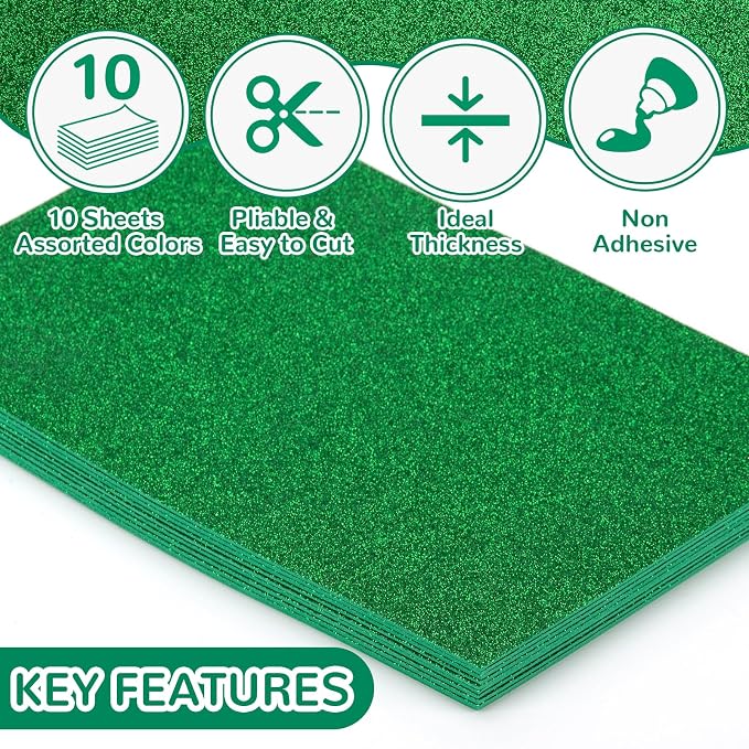 10 Pack Glitter Foam Sheets Craft 8 x 12 inch | Sparkles Foam Paper