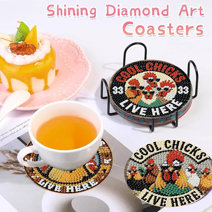 8 PCS Chicken Diamond Art Coasters Kits Diamond Painting Coaster | Diamond