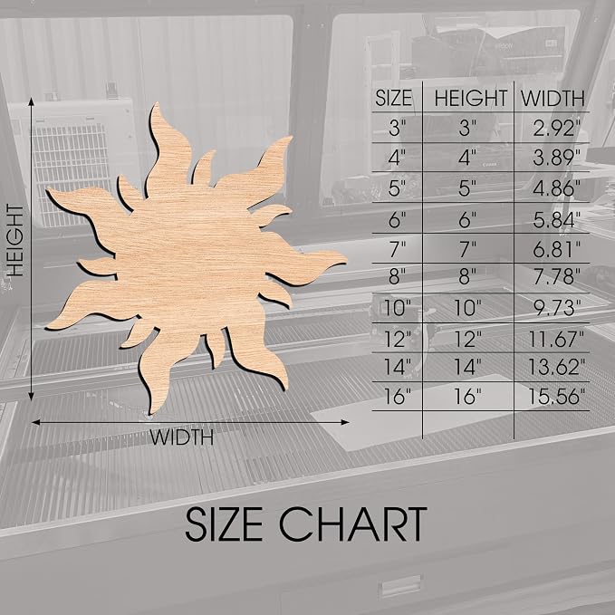Unfinished Sun Shape Wood Cutout – Laser Cut Basswood