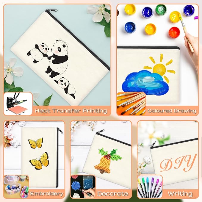 ZeeDix Canvas Zipper Pouch Bulk – 8.3 x 5 Inches Cotton Canvas Pouches
