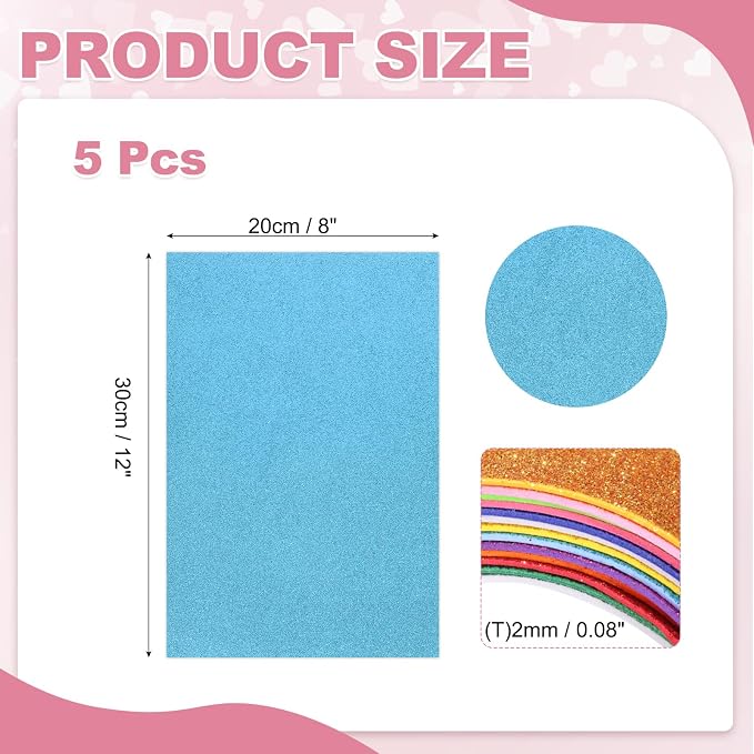 MECCANIXITY 5 Sheets Light Blue Shiny Foam Sheets, 8 Inch x 12 Inch Sparkle EVA