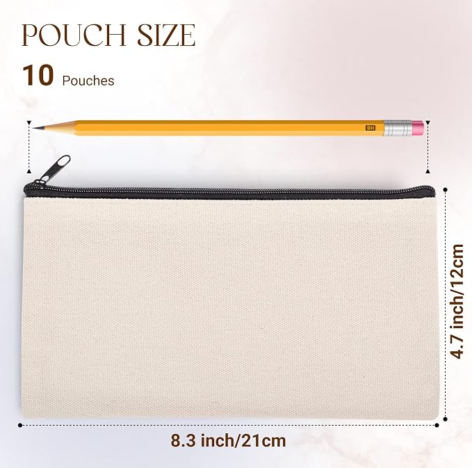 10 PCs Blank canvas Zipper Pouch, Makeup Bags Bulk Pencil Pouch