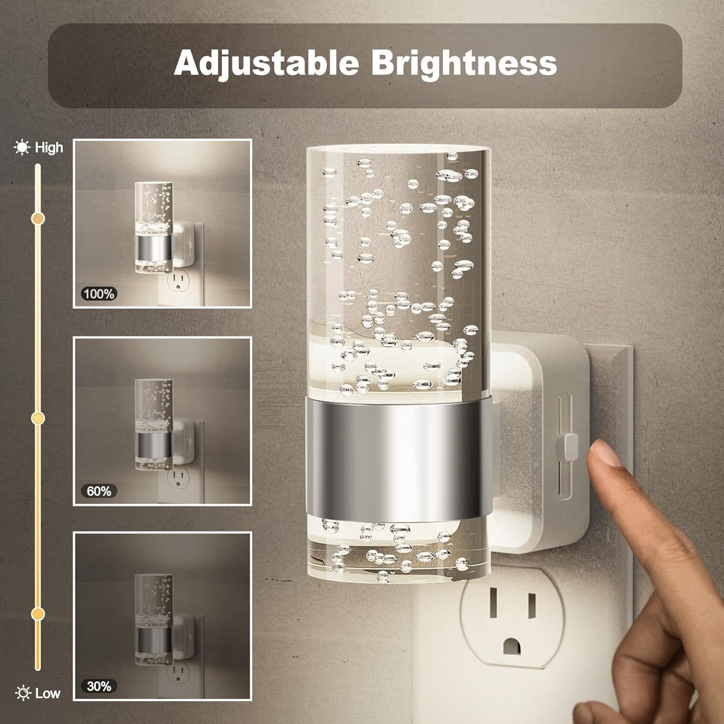 JandCase Night Light, Night Lights Plug into Wall,2 Pack LED Nightlight with Adjustable Brightness, 5000K，Automatic Night Light Plug in with Auto Light Sensor for Bathroom Hallway Room Decor