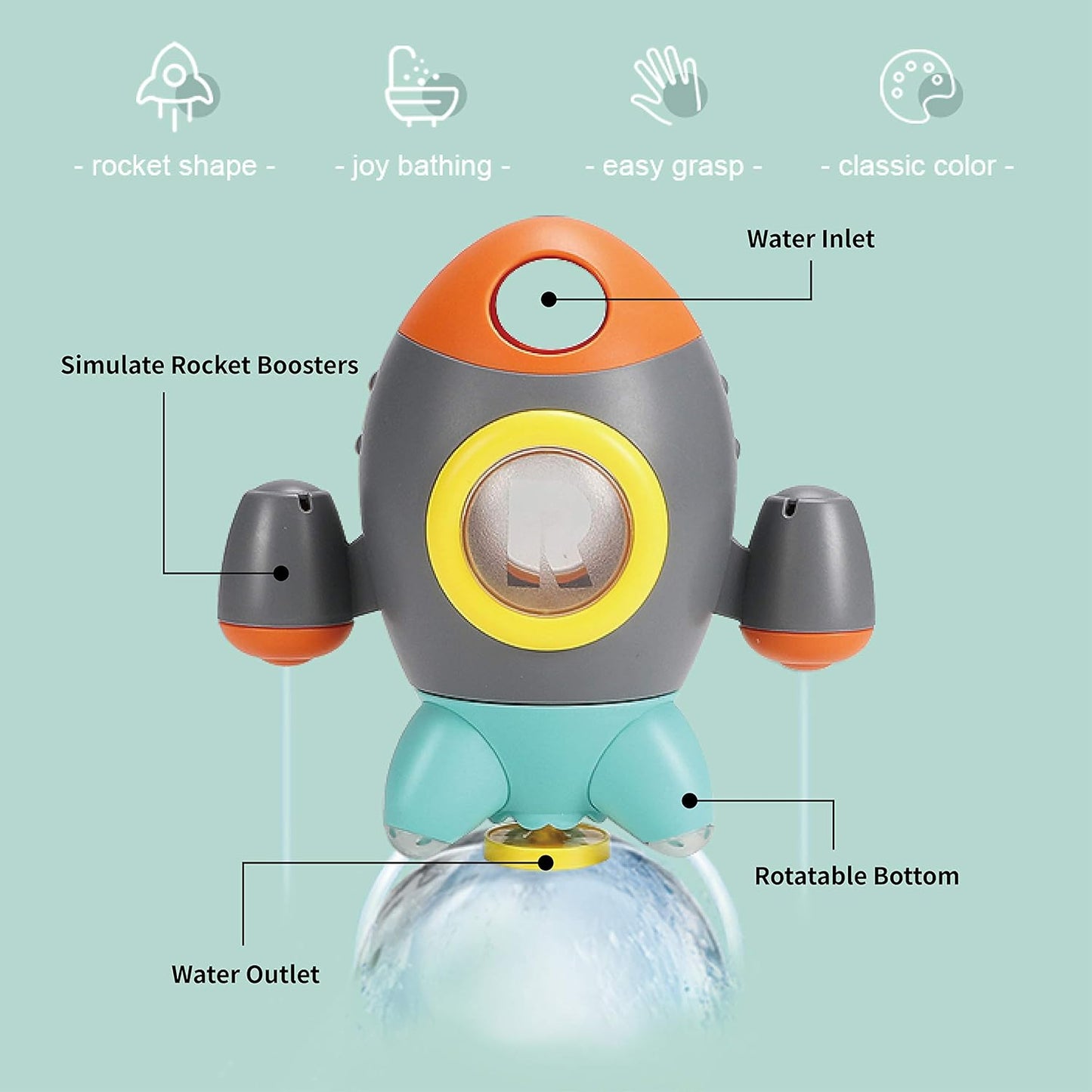 Baby Bath Toys, Space Rocket Shape Bathtub Toys for Toddlers, Spray Water Toys w/ Rotating Fountain, Bathroom Shower Toys for Infants Aged 18 Months 2 3 4 5 Years Old Kids Girls Boys