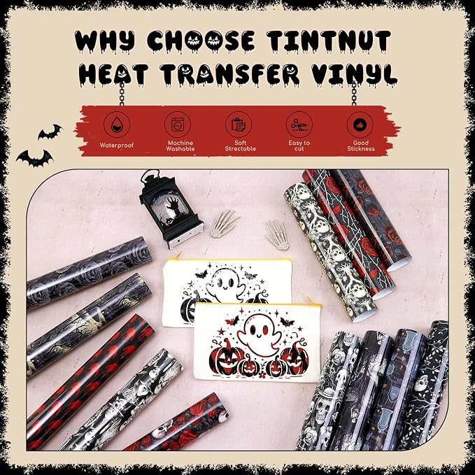 Tintnut Halloween Gothic Heat Transfer Vinyl, easy cut & weed, stretch washable