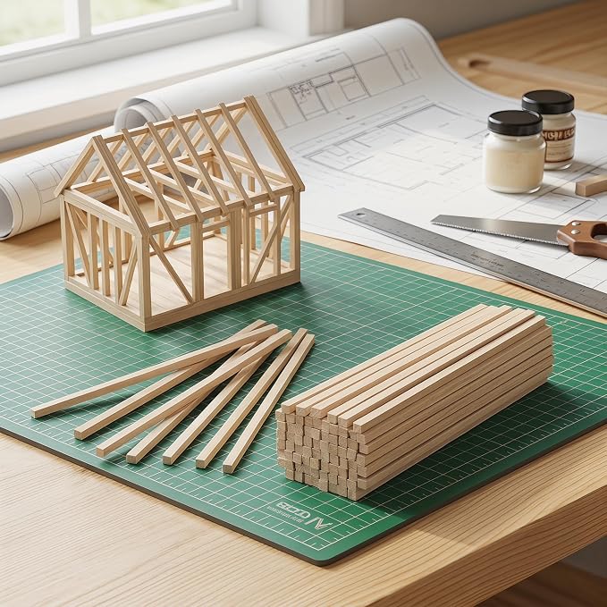 150 Pcs Balsa Wood Strips, 1/4 x 1/4 x 12 Inch, Unfinished Soft Wood Sticks