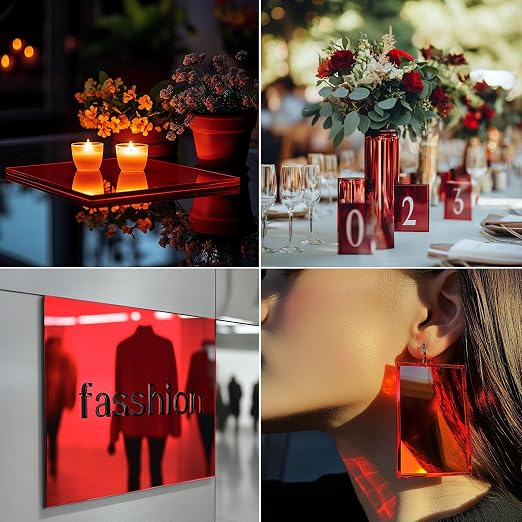 8x8 Inches Red Mirror Acrylic Sheet – 2 Pcs Reflective Acrylic Panel