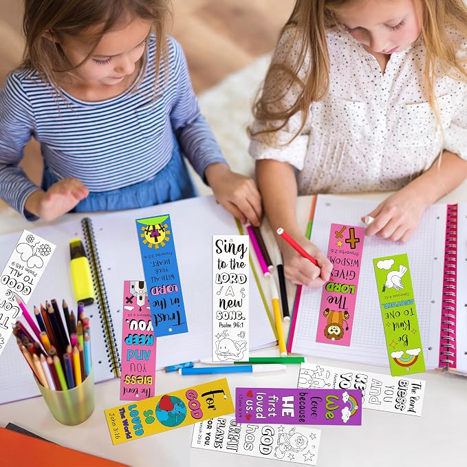 120Pcs Bible Color Your Own Bookmarks Religious DIY Crafts | Christian Coloring