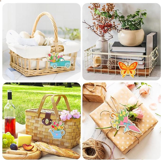 36 PCS Wooden Spring Ornaments to Paint, 12 Styles DIY Blank Unfinished Wood
