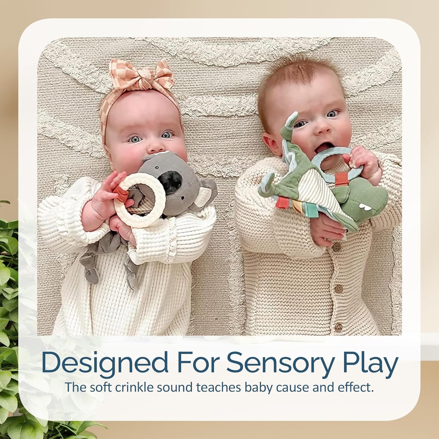 Itzy Ritzy - Bitzy Crinkle Sensory Toy Koala with Crinkle Sound for Babies & Toddlers - Features Soft Braided Teething Ring & Textured Ribbons, Designed for Ages 0 Months and Up, Koala