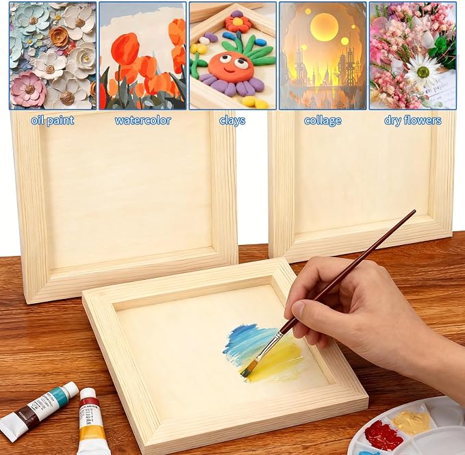 FSWCCK 5 Pack 6 x 6 inch Wood Panel Boards, Unfinished Wood Canvas Panels