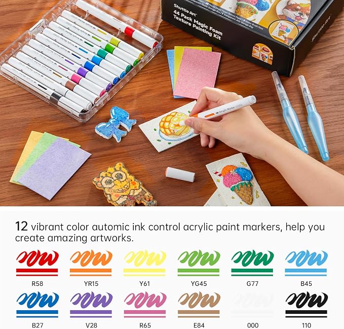 Shuttle Art 44 Pcs Magic Foam Texture Painting Kit, Including 28 Pcs Foam